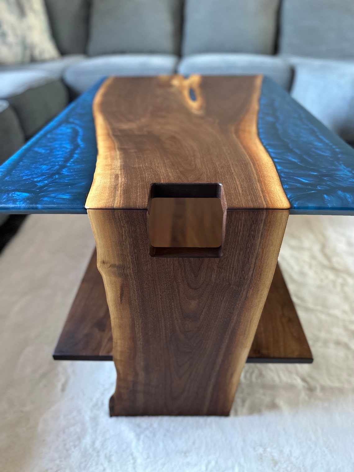 Walnut Live Edge Waterfall Leg Epoxy Resin Coffee Table Made in USA Etsy