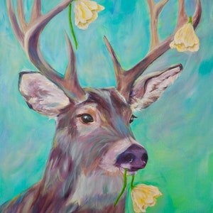 Print Deer Art, Deer Art, Buck Art, Giclee Fine Art Print, Whimsical Art Deer