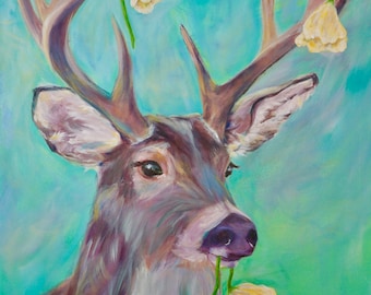 Print Deer Art, Deer Art, Buck Art, Giclee Fine Art Print, Whimsical Art Deer