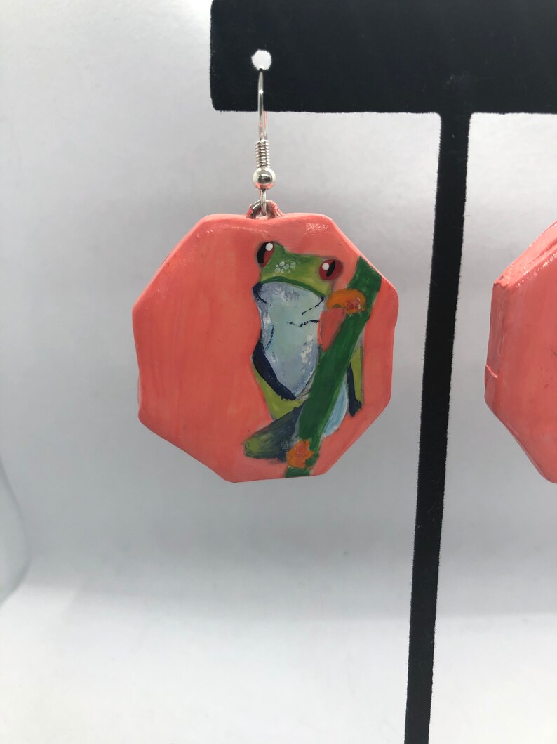 Hand Painted Frog Earrings