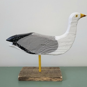 Wood Seagull Bird Figure / Maine Beach Decor / Maine Bird Decor / Rustic Seagull Statue / Handmade Folk Art
