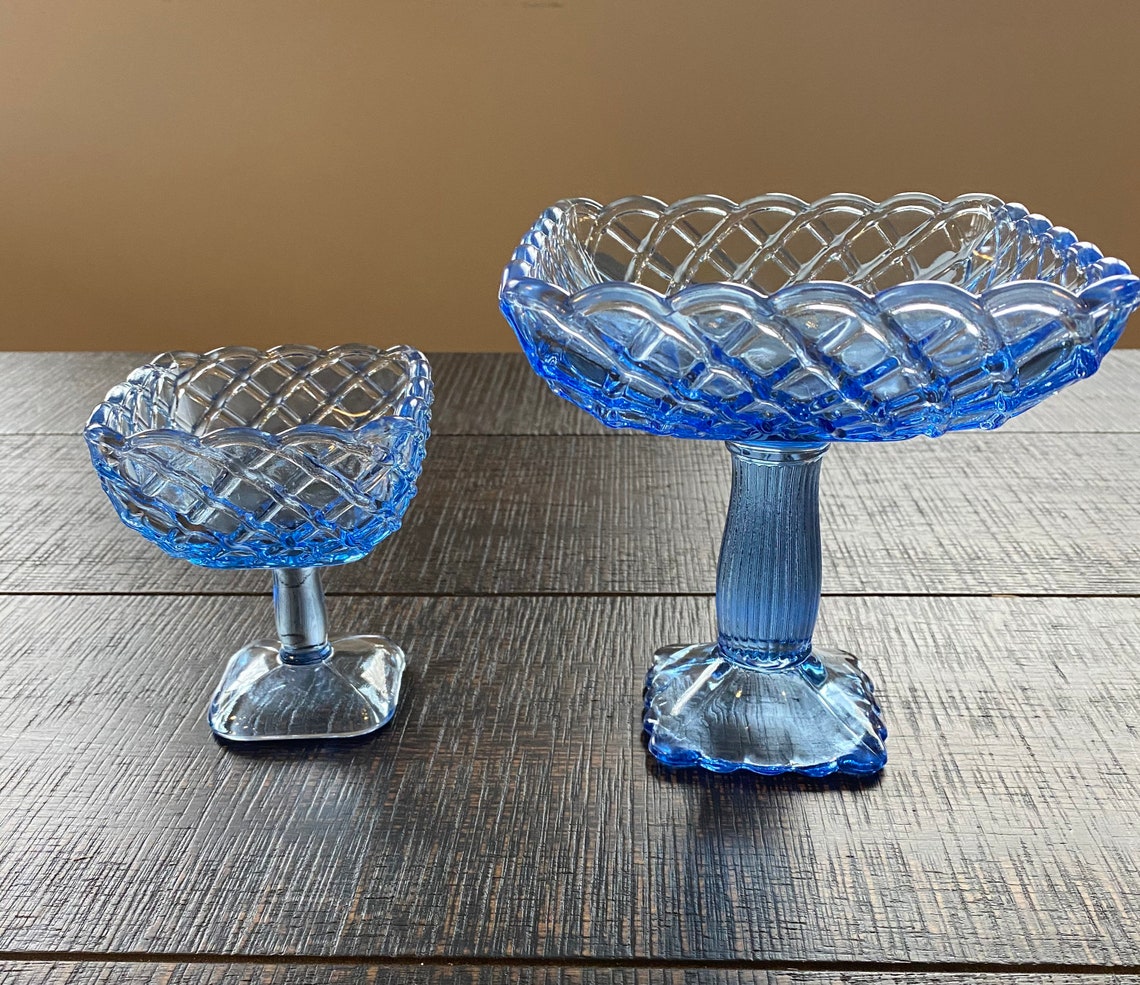 Set of vintage blue candy dishes. Etsy