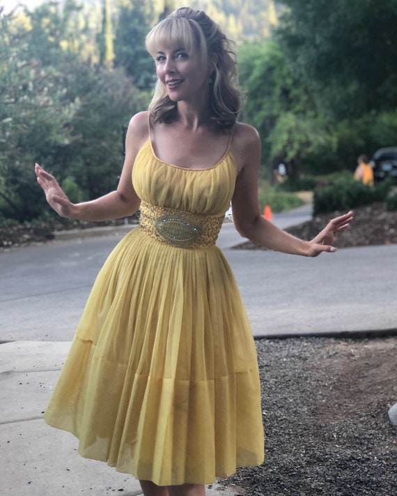 Early 1960s Butter Yellow Party Dress 
