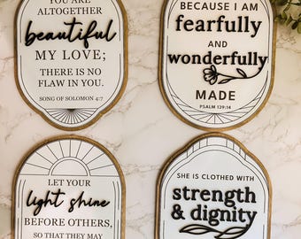Engraved Christian Scripture Wall Art Set: Religious Girl's Room Decor