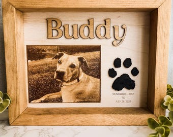 Engraved Pet Photo Memorial: Custom Wooden Pet Portrait Keepsake