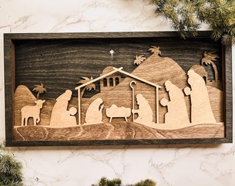 Layered Wooden Nativity Scene: Laser-Cut Religious Christmas Decor
