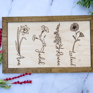 Personalized Birth Month Flower Sign: Engraved Family Keepsake