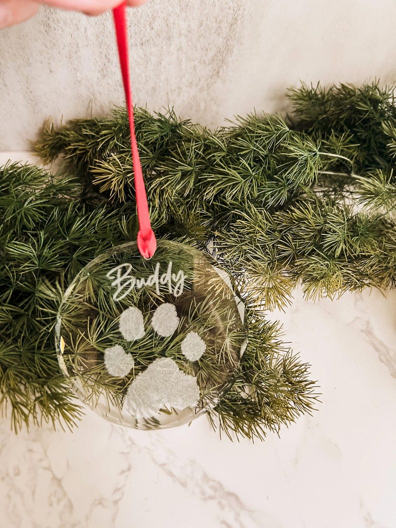 Personalized Engraved Pet Paw Print Crystal Ornament: Custom Dog Cat ...