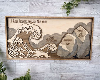Layered Wooden Christian Wall Art: Spurgeon 'Kiss the Wave'