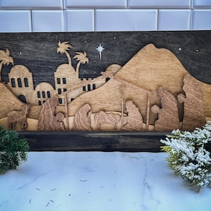Layered Wooden Nativity Scene: Laser-Cut Christmas Decor