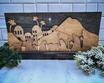 Layered Wooden Nativity Scene: Laser-Cut Christian Christmas Decor