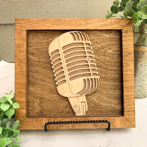 Retro Microphone Wooden Art Piece Musician Gift Idea image 1