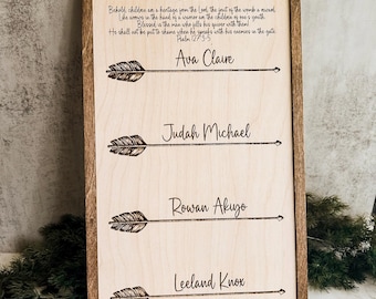 Psalm 127 Engraved Arrow Sign: Personalized Christian Family Gift