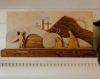 Wooden Layered Resurrection Easter Art: Empty Tomb Decor