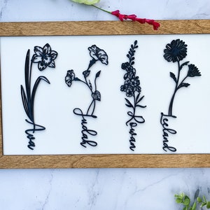 Custom 3D Birth Flowers Sign with Names, Mother's Day Gift, Gift for Mom, Gift for grandmother, Birth Flower Sign, Family Birth Flowers