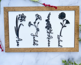 Custom 3D Birth Flowers Sign with Names: Personalized Family Gift for Mom or Grandmother
