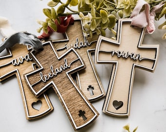Personalized Wooden Cross Easter Basket Tag: 3D Name, Religious Gift