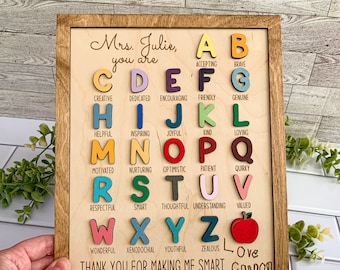 Personalized Alphabet Teacher Sign - ABC Teacher Appreciation Gift