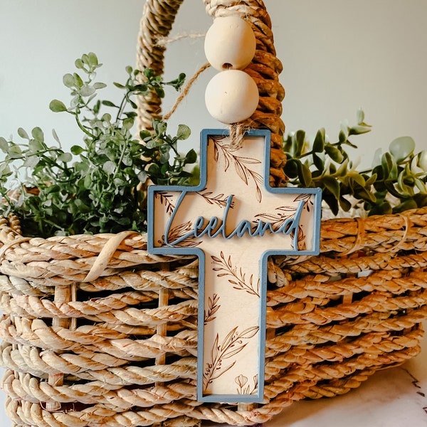 Wooden Christian Easter Basket Tag | Cross Easter Basket Tag | Easter Name Tag, Christian Easter, Christian Basket Tag