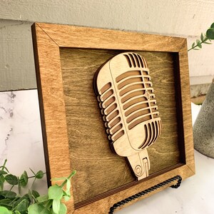 Retro Microphone Wooden Art Piece Musician Gift Idea image 4