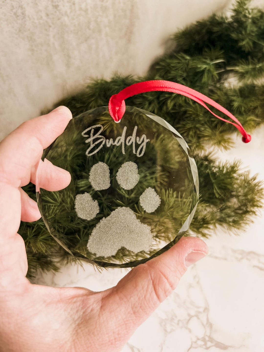 Personalized Engraved Pet Paw Print Crystal Ornament: Custom Dog Cat ...
