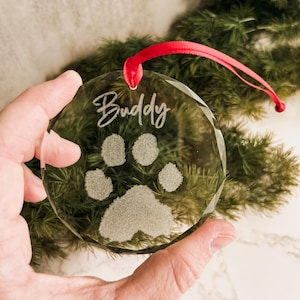 Personalized Engraved Pet Paw Print Crystal Ornament: Custom Dog Cat Memorial Gift