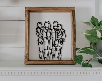 Custom Framed Line Art from Family Photo-Line Art Family Portrait with Pet-Couples Wedding Gift-Portrait Drawing-Housewarming Gift