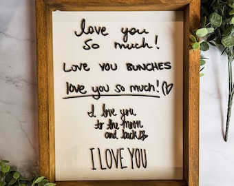 Custom Handwritten 'I Love You' Wooden Sign: Personalized Family Handwriting Gift