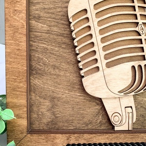 Retro Microphone Wooden Art Piece Musician Gift Idea image 2