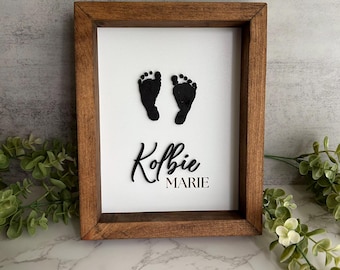 Custom Framed Baby Footprint Art: Laser Cut Baby Prints Memorial Sign