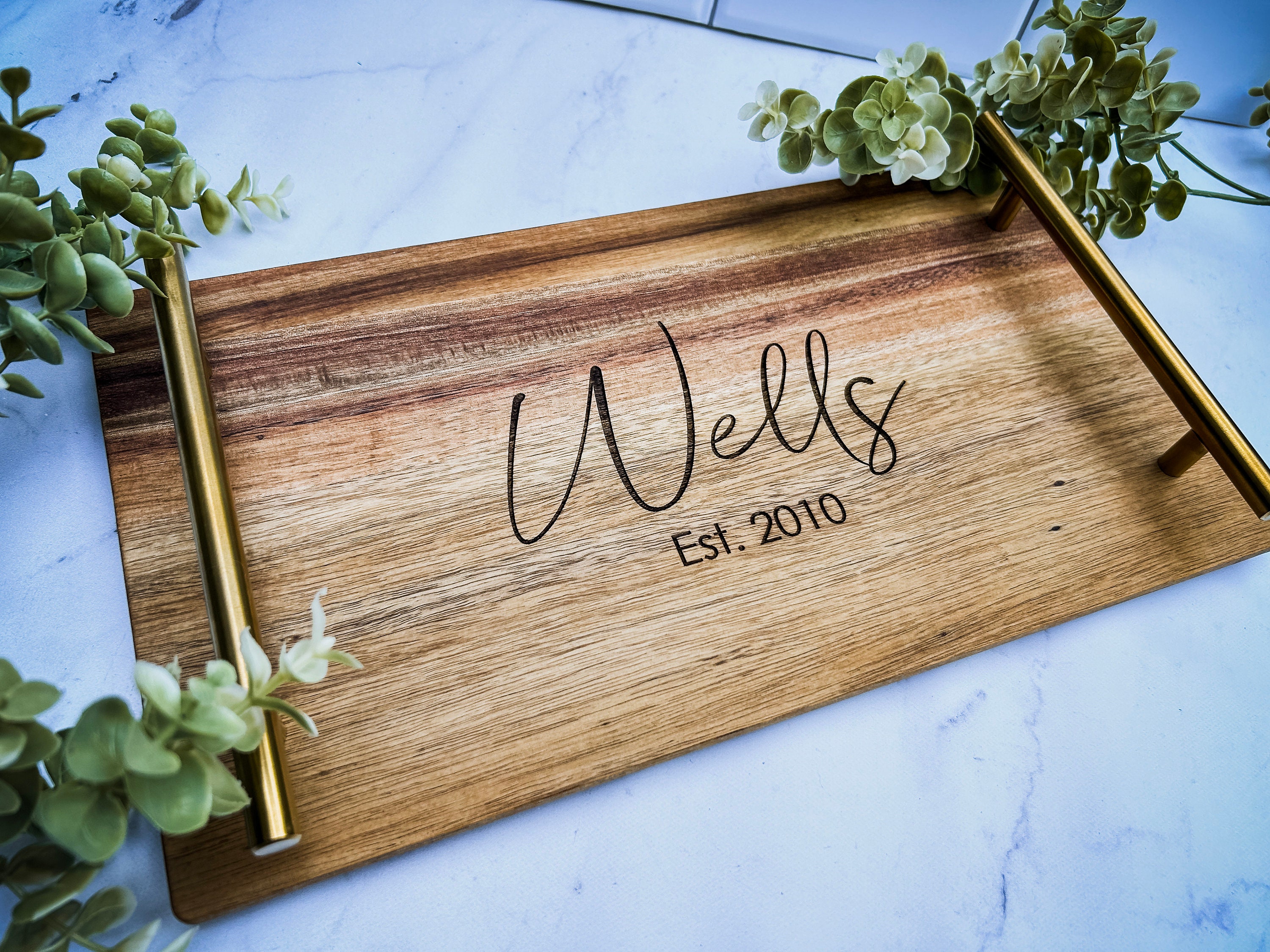 Engraved Wooden Tray with Handles