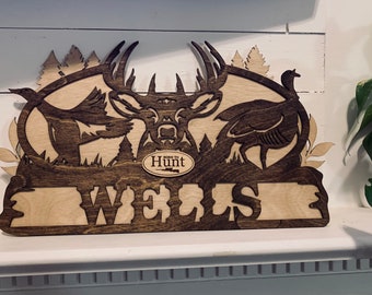 Personalized Wooden Hunting Decor Sign: Hunter Gift, Man Cave Art