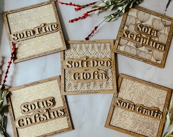 Five Solas Wooden Wall Art: Reformed Theology Decor