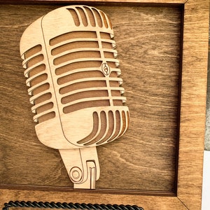 Retro Microphone Wooden Art Piece Musician Gift Idea image 3