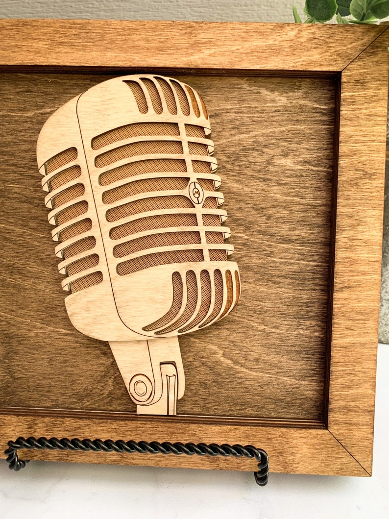 Retro Microphone Wooden Art Piece Musician Gift Idea image 3