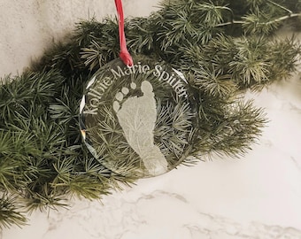 Personalized Crystal Baby Footprint Ornament: Engraved 1st Christmas Keepsake