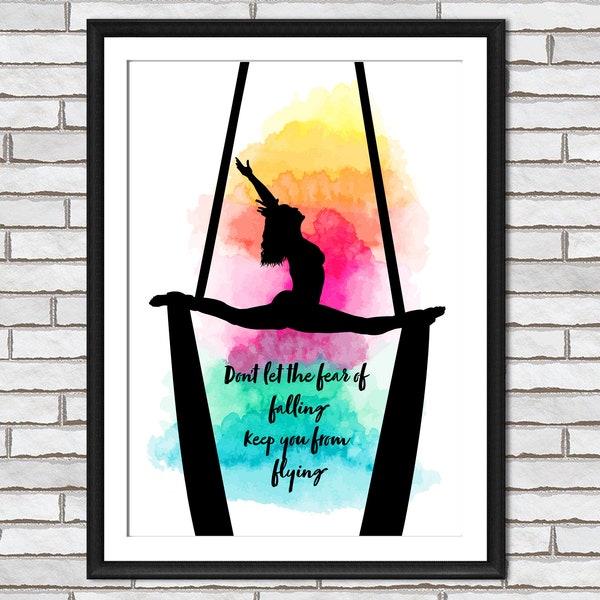 Aerial Silks 'Fear of Falling' Wall Art Silhouette Digital Artwork Cloud Design-Aerialist, Aerial Arts, Dancer, Gift, Birthday, Picture