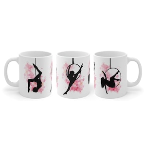 Aerial Hoop Silhouette Blossom Ceramic Mug- Birthday Christmas Gift for Aerial Hooper, Aerialist, Pole Dancing, Instructor, Lollipop Lyra