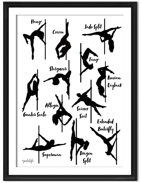 Pole Dancing Moves & Poses Silhouette Wall Art Artwork Pole Dance