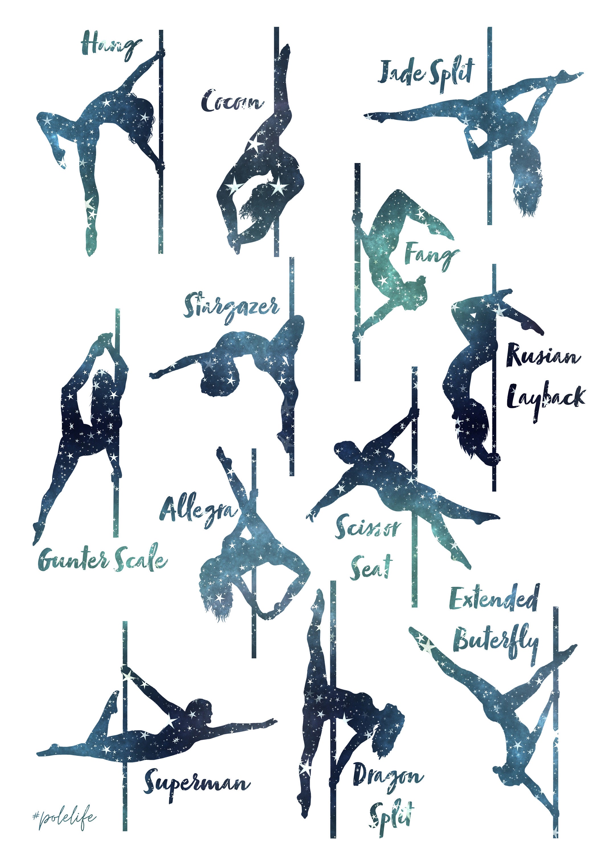 Pole Dancing Moves & Poses Silhouette Wall Art Artwork Galaxy Etsy UK
