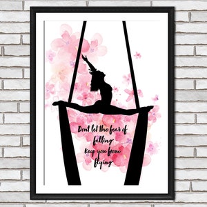 Aerial Silks &#39;Fear of Falling&#39; Wall Art Silhouette Digital Artwork Blossom Design-Aerialist, Aerial Arts, Dancer, Gift,Birthday,Picture