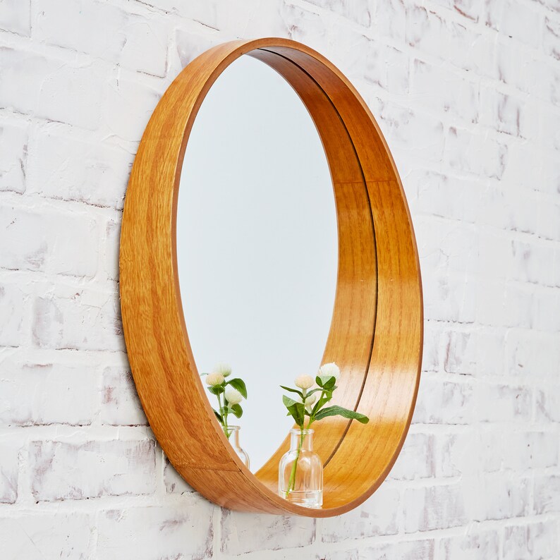 Round Bamboo Mirror 20 Inches Vanity Bathroom Mirror Etsy