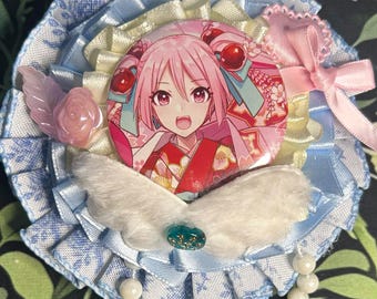 Blue and Pink Rosette | 58 mm Badge Holder