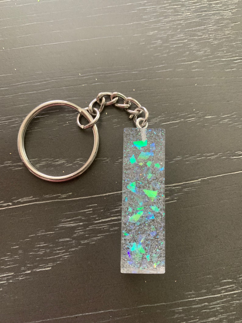 Handmade Letter \u201cI\u201d Clear Glittery Resin Keychain