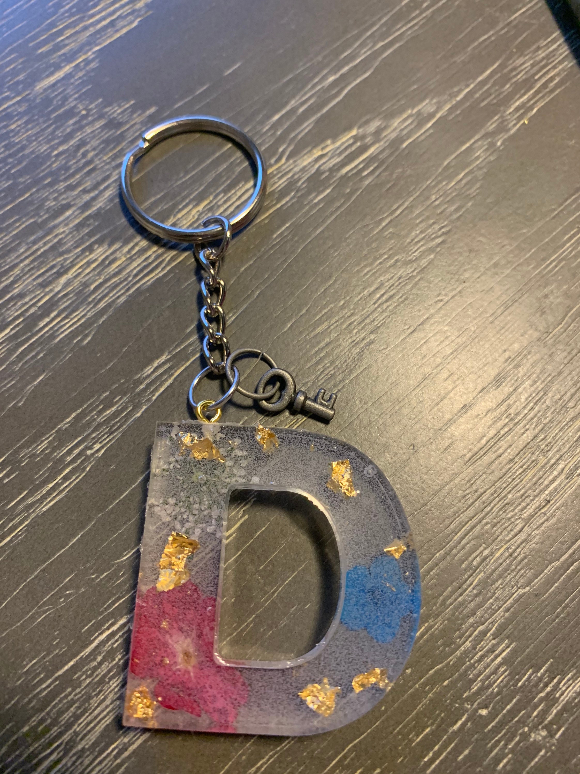 Handmade Letter D Resin Keychain with Dried Flowers & Gold Etsy