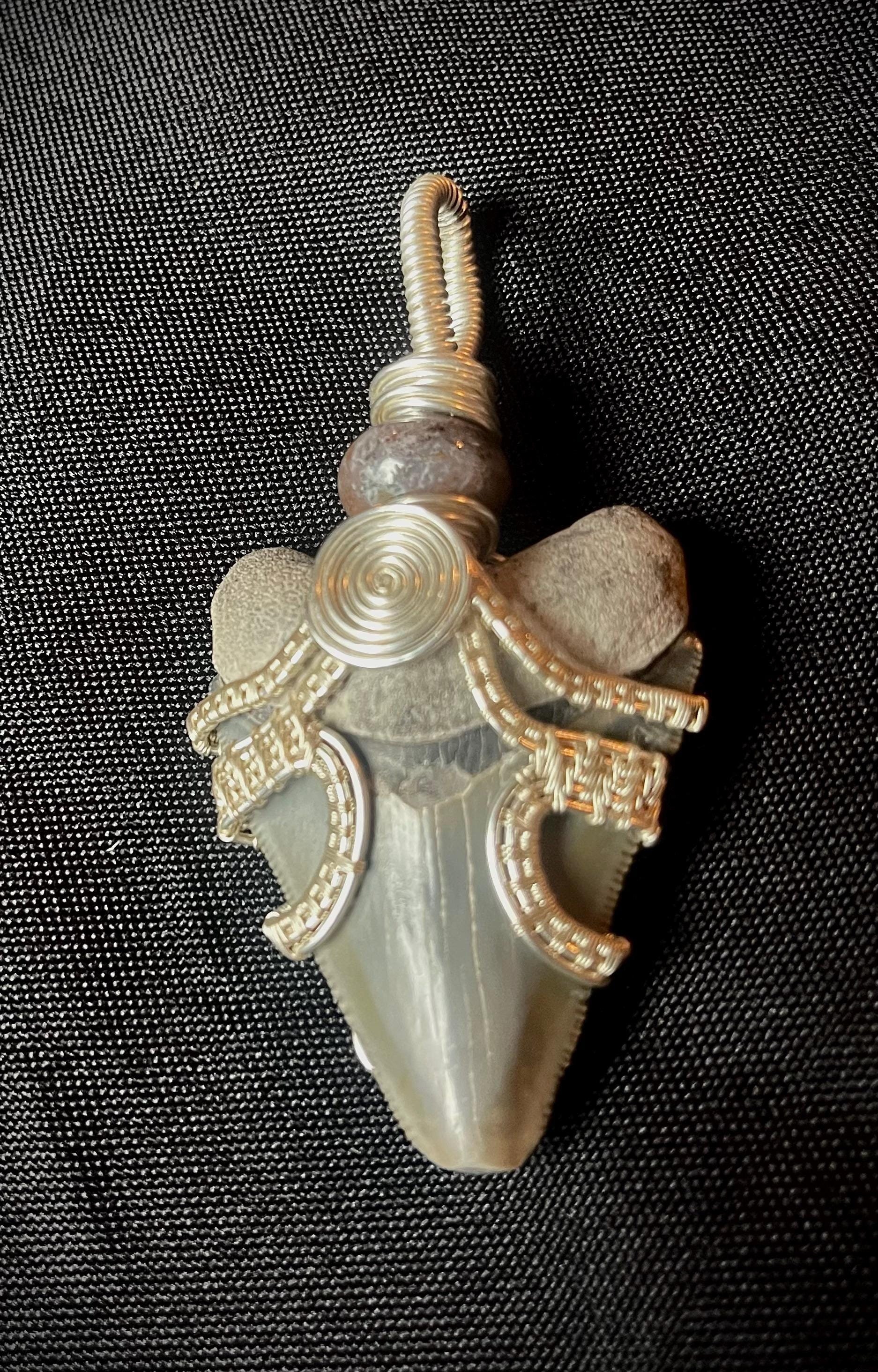 2 3/16” Unrestored  Bone Valley Grey Megalodon Shark Tooth Wire Wrapped Pendant