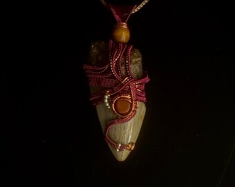 3 3/4” Unrestored Megalodon Shark Tooth Wire Wrapped Pendant
