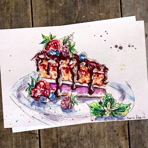 Miniature food water color painting chocolate cake