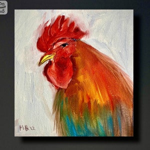 Rooster art Chicken painting Red Rooster rooster decor