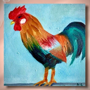 Rooster art Chicken painting Red Rooster rooster decor